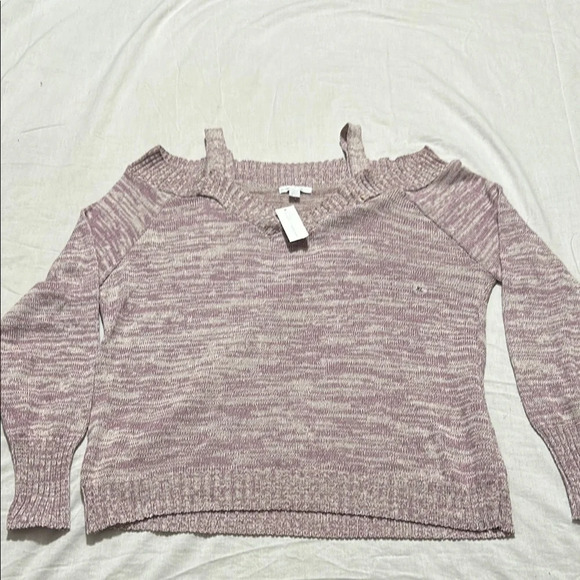 Ny & Company Cold Shoulder Sweater purple and cream size XL NWT - Picture 1 of 4